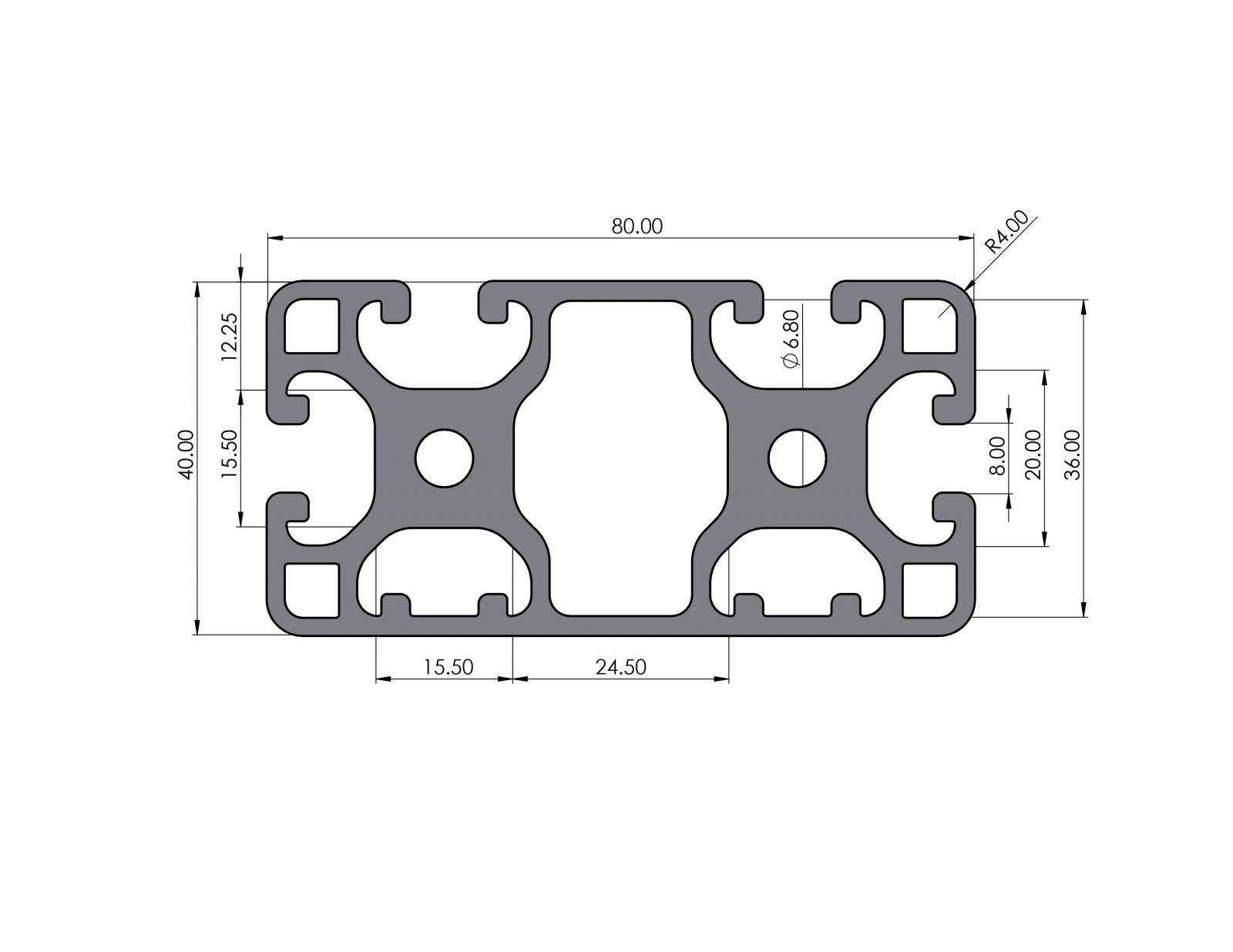 Aluminiumprofil 80x40 leicht Nut 8 2N I-Typ